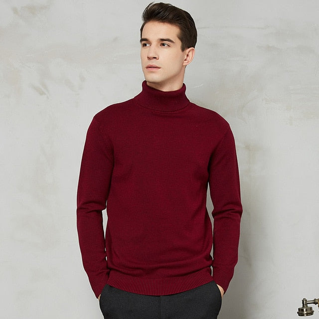 Turtleneck Sweater Men 2021 Autumn Winter New Thick Warm Slim Fit Solid Color Pullover White Sweater Male