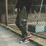 2021 Men's Side Pockets Cargo Harem Pants Fashion Ribbons Black Hip Hop Casual Male Joggers Trousers Fashion Streetwear Pants
