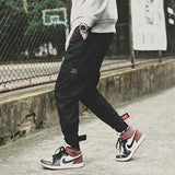 2021 Men's Side Pockets Cargo Harem Pants Fashion Ribbons Black Hip Hop Casual Male Joggers Trousers Fashion Streetwear Pants
