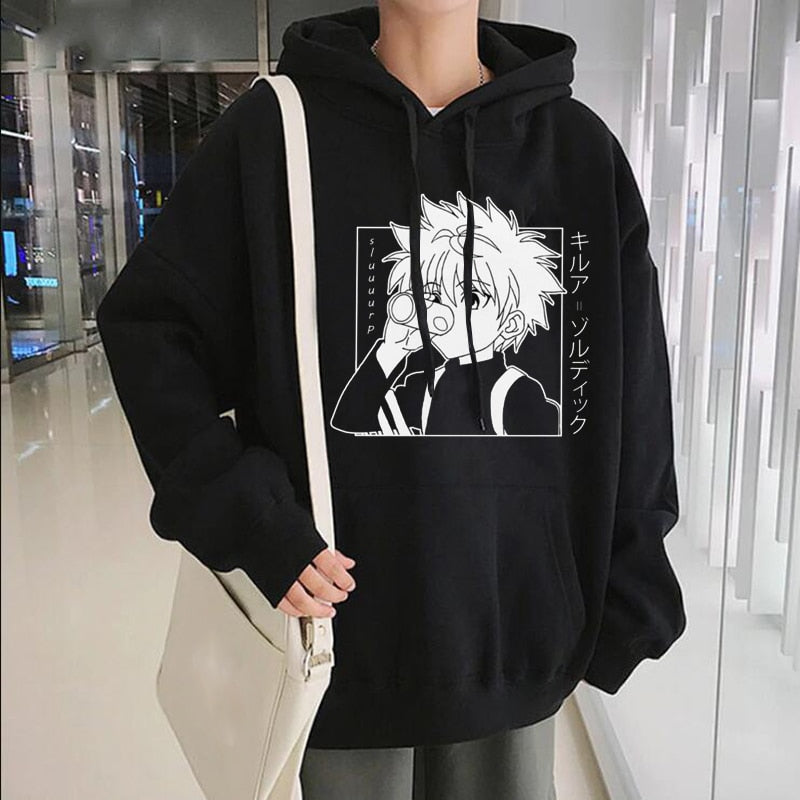 Japanese Anime Funny Killua Eyes Hoodies 2021 Japan Style Hunter X Hunter Sweatshirts Streetwear