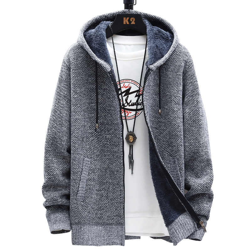 2021 Winter Sweater Coat Men Thick Warm Hooded Cardigan Jumpers Men Striped Wool Liner Zipper Fleece