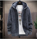 2021 Winter Sweater Coat Men Thick Warm Hooded Cardigan Jumpers Men Striped Wool Liner Zipper Fleece