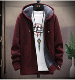 2021 Winter Sweater Coat Men Thick Warm Hooded Cardigan Jumpers Men Striped Wool Liner Zipper Fleece
