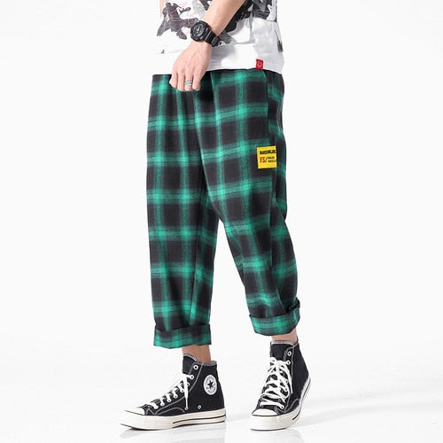 Men's Joggers  Plaid Pants Man Black Cotton Comfortable Pant Summer Casual Streetwear Loose Trouser Japanese Trendy Sweatpants