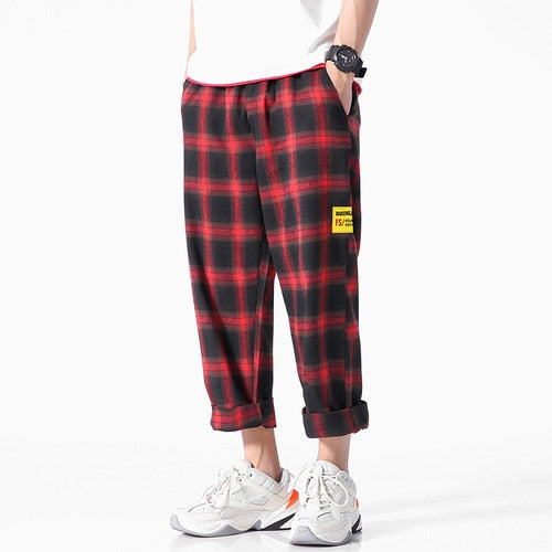 Men's Joggers  Plaid Pants Man Black Cotton Comfortable Pant Summer Casual Streetwear Loose Trouser Japanese Trendy Sweatpants