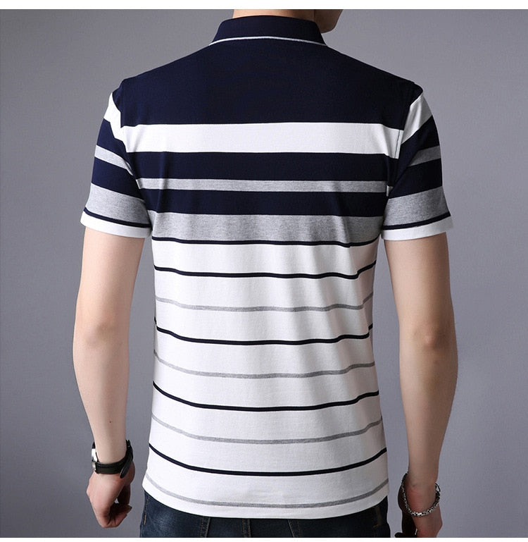Men Classic Striped Polo Shirt Cotton Short Sleeve NEW Arrived 2021 summer Plus