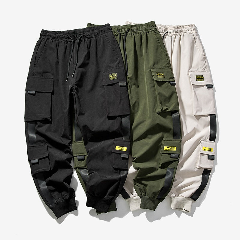 2021 New Hip Hop Joggers Cargo Pants Men Harem Pants Multi-Pocket Ribbons Man Sweatpants Streetwear Casual