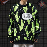 Sweater Men Jumpers Knitted Harajuku Alien Hip Hop Streetwear Men Knitwear Clothing Pullover Oversize Sweaters