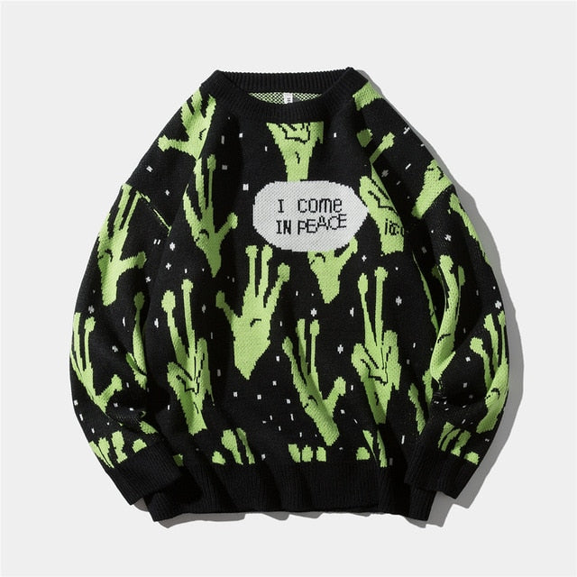 Sweater Men Jumpers Knitted Harajuku Alien Hip Hop Streetwear Men Knitwear Clothing Pullover Oversize Sweaters