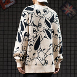 Japan Anime Eevee Sweater Cartoon Cute Men Fashion Round Collar Loose Knitwear Woolen