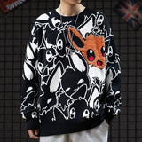 Japan Anime Eevee Sweater Cartoon Cute Men Fashion Round Collar Loose Knitwear Woolen
