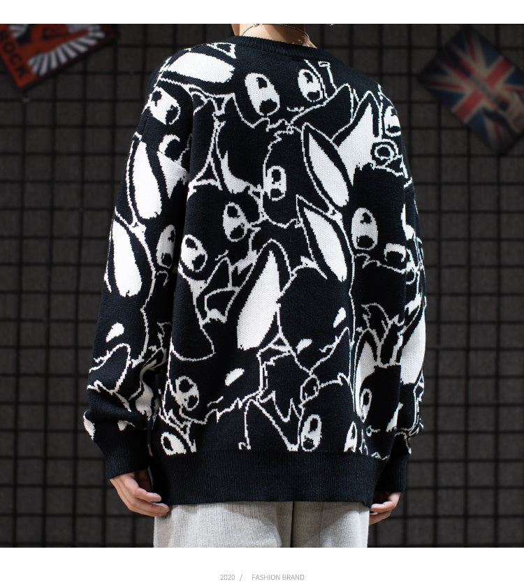 Japan Anime Eevee Sweater Cartoon Cute Men Fashion Round Collar Loose Knitwear Woolen