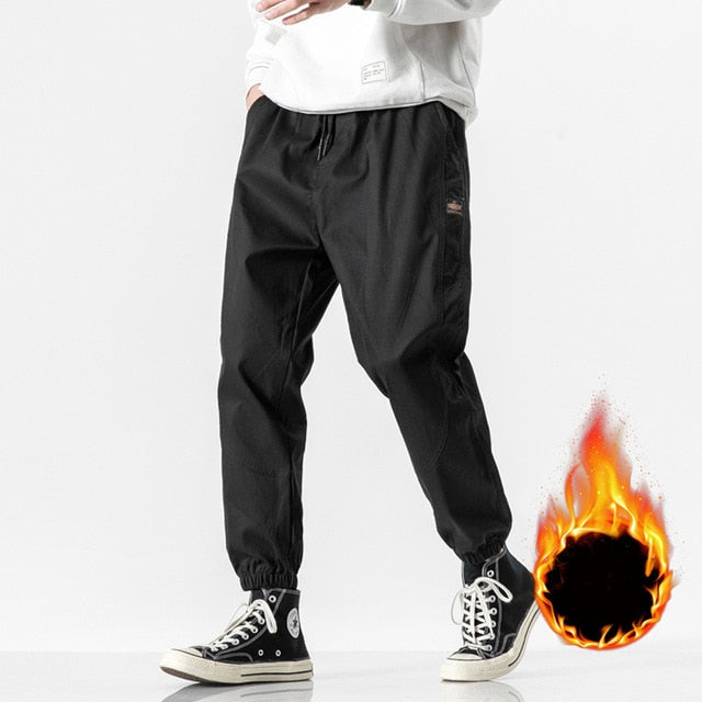 2021 New Fashion Winter Thick Fleece Warm Casual Pants Men Streetwear Multi-Pockets Cargo Jogger Pants