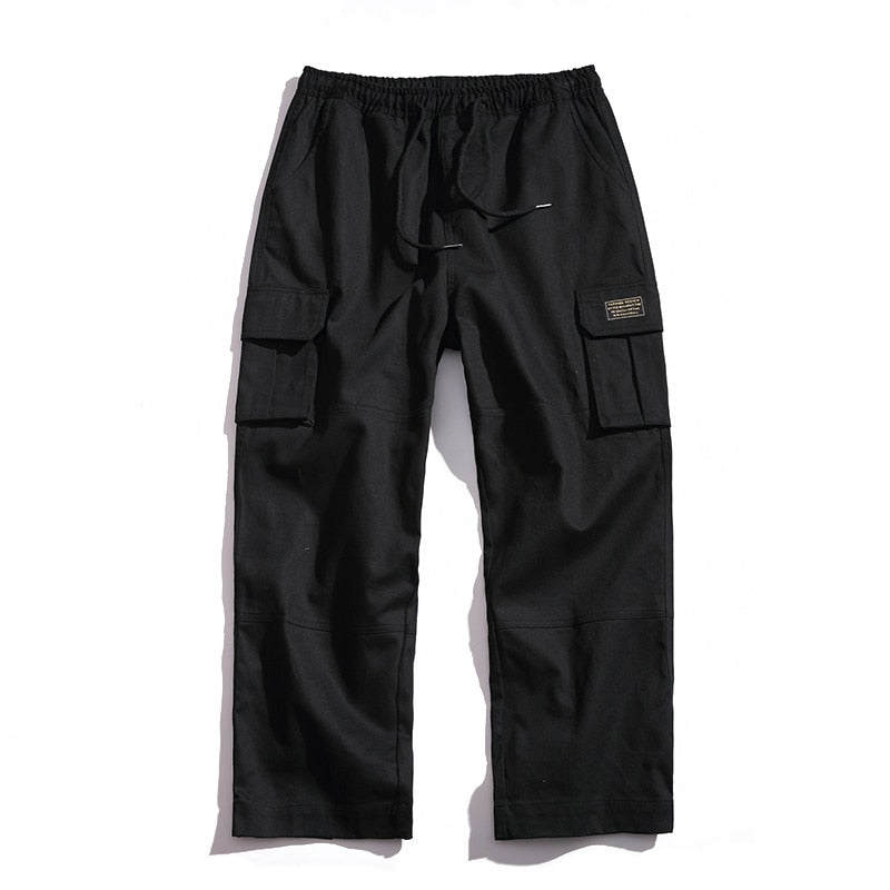 2021 Men Multi-pocket Elastic Waist Design Harem Pant Street Punk Hip Hop Red Casual Trousers Joggers Male Army Cargo Pants