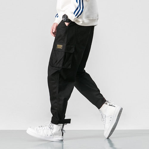 2021 Men Multi-pocket Elastic Waist Design Harem Pant Street Punk Hip Hop Red Casual Trousers Joggers Male Army Cargo Pants