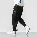 2021 Men Multi-pocket Elastic Waist Design Harem Pant Street Punk Hip Hop Red Casual Trousers Joggers Male Army Cargo Pants