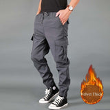 New Winter Men Pants Thick Fleece Joggers Multi Pocket Loose Sport Trousers Male Casual Warm Sweatpants Cargo Pants