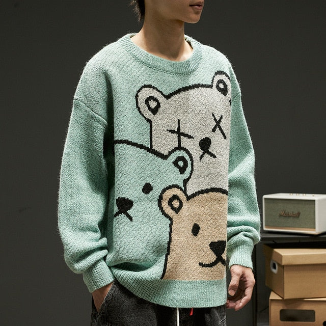 Cartoon Bear Sweater Men Winter Men Clothing Fashion Long Sleeve Knitted Pullover Sweater Oversized 2021 New Cotton