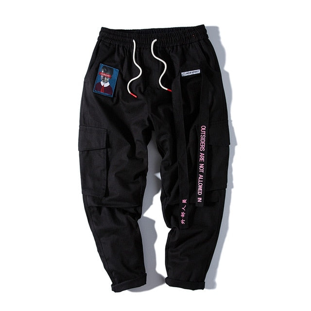 Streetwear Hip Hop Cargo Pants Men Women Ribbon Letter Embroidery Japanese Joggers Trousers Casual Harem Pants Pink