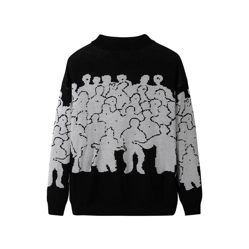 Fashion Sweater Men Cotton Embroidery Pull Homme Sweater Men Clothing Korean Clothes Oversize Knitted Sweater