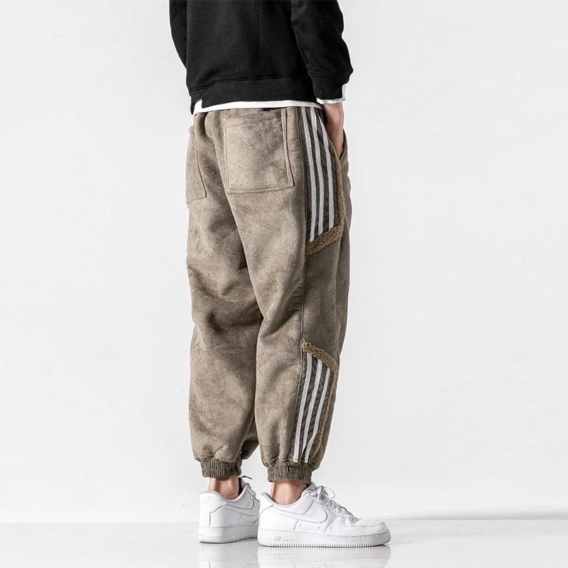 Winter Korean Style Hip Hop Thick Casual Harem Pants Streetwear Fashion Sweatpants Joggers Men Harajuku Striped