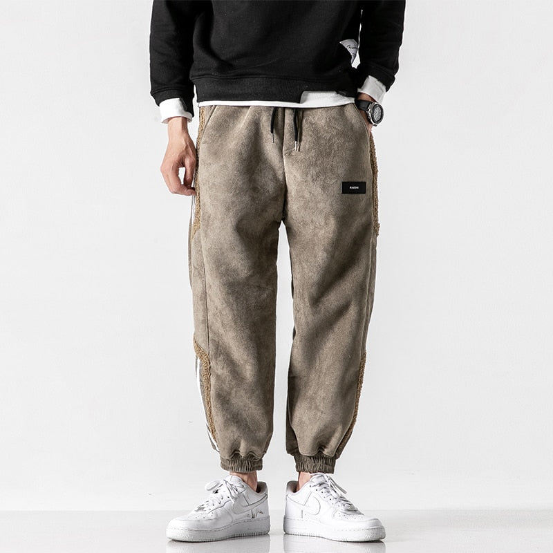 Winter Korean Style Hip Hop Thick Casual Harem Pants Streetwear Fashion Sweatpants Joggers Men Harajuku Striped