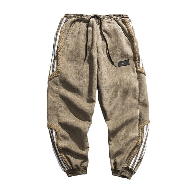 Winter Korean Style Hip Hop Thick Casual Harem Pants Streetwear Fashion Sweatpants Joggers Men Harajuku Striped