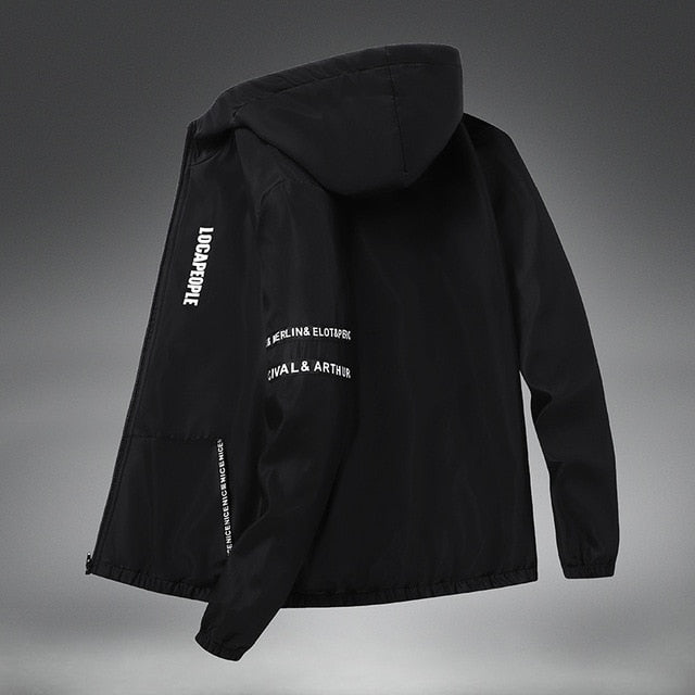 Spring Autumn Streetwear Jackets Men Hooded Casual Loose Print Windbreaker Jacket Male Hip Hop Coat homme
