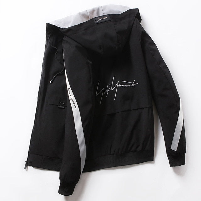 Spring Autumn Streetwear Jackets Men Hooded Casual Loose Print Windbreaker Jacket Male Hip Hop Coat homme