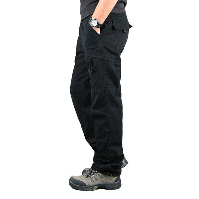 Overalls Men Cargo Pants Outwear Multi Pockets Military Army Tactical Pants Men Elastic Waist Straight Slacks Casual Trousers