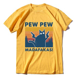 Pew Pew Madafakas 100% Cotton Shirt Novelty Funny Cat Vintage Crew Neck Men's T-Shirt Humor Top Tee