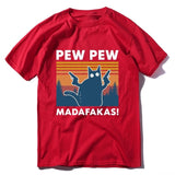 Pew Pew Madafakas 100% Cotton Shirt Novelty Funny Cat Vintage Crew Neck Men's T-Shirt Humor Top Tee