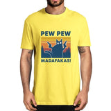 Pew Pew Madafakas 100% Cotton Shirt Novelty Funny Cat Vintage Crew Neck Men's T-Shirt Humor Top Tee