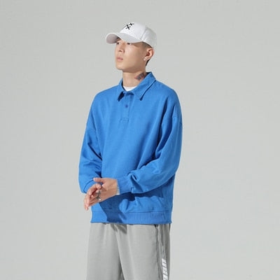 New Fashion Men's Polos Long Sleeve Solid Casual Polo Mens Clothing Oversized Fashion Streetwear Harajuku Polos Shirts