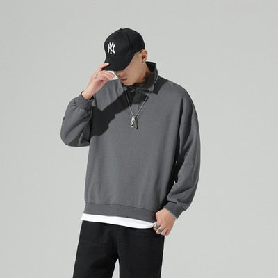 New Fashion Men's Polos Long Sleeve Solid Casual Polo Mens Clothing Oversized Fashion Streetwear Harajuku Polos Shirts