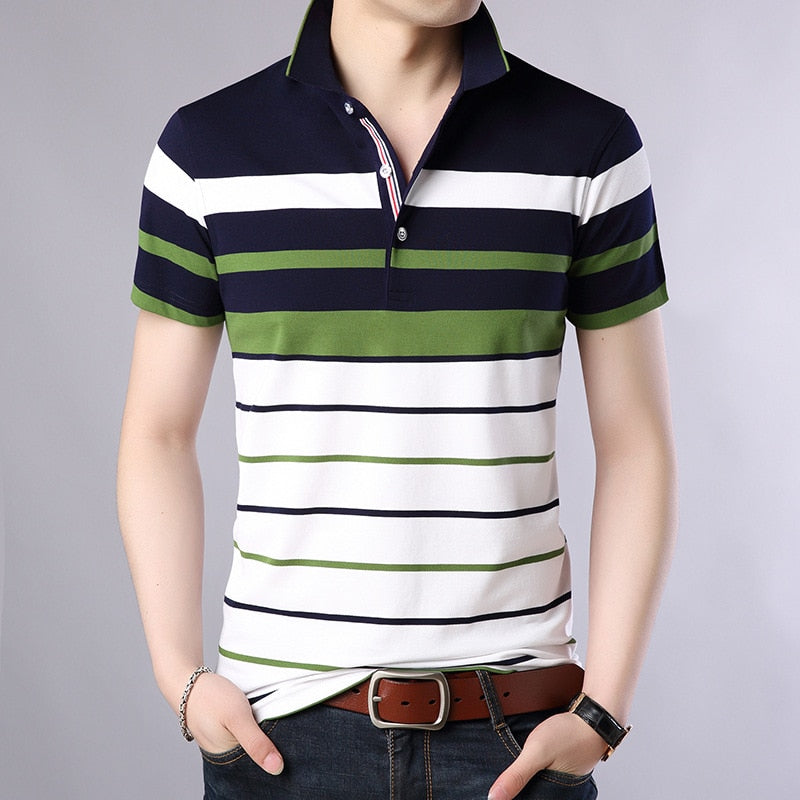 Men Classic Striped Polo Shirt Cotton Short Sleeve NEW Arrived 2021 summer Plus