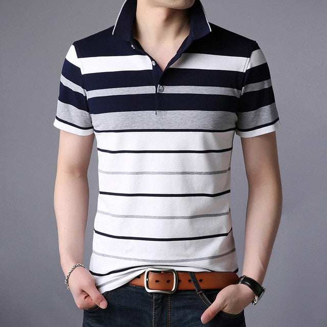 Men Classic Striped Polo Shirt Cotton Short Sleeve NEW Arrived 2021 summer Plus