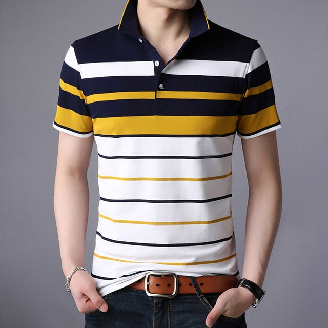Men Classic Striped Polo Shirt Cotton Short Sleeve NEW Arrived 2021 summer Plus