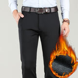 Winter Men Warm Casual Pants Business Fashion Classic Style Thicken Stretch Trousers Male Brand Gray Khaki