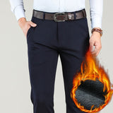 Winter Men Warm Casual Pants Business Fashion Classic Style Thicken Stretch Trousers Male Brand Gray Khaki