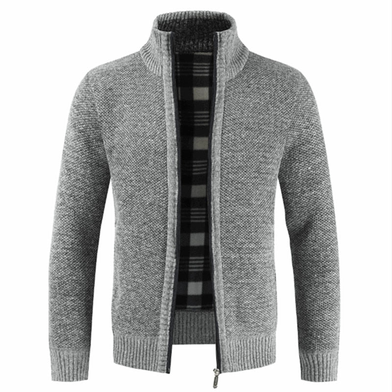 Autumn Winter New Men's Jacket Slim Fit Stand Collar Zipper Jacket Men Solid Cotton Thick Warm Jacket Men