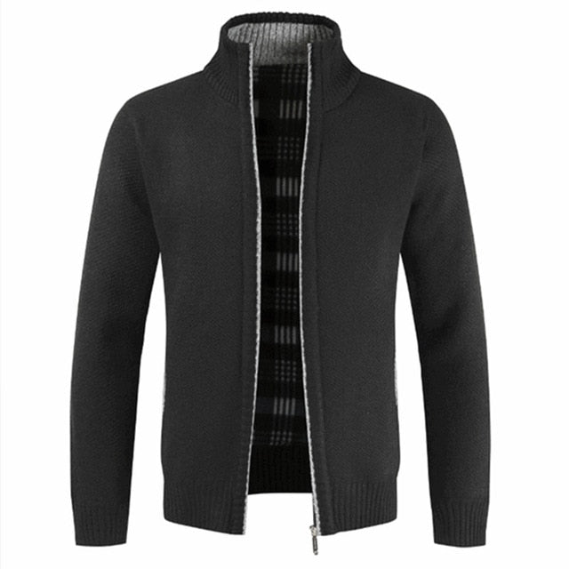 Autumn Winter New Men's Jacket Slim Fit Stand Collar Zipper Jacket Men Solid Cotton Thick Warm Jacket Men