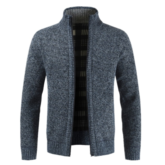 Autumn Winter New Men's Jacket Slim Fit Stand Collar Zipper Jacket Men Solid Cotton Thick Warm Jacket Men