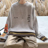 2021 Autumn Cotton Hip Hop Men Sweater Pullover Painting Embroidery Knitted Sweater Vintage Mens