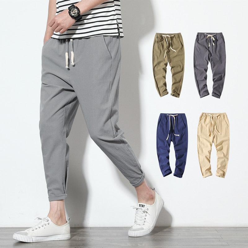 Cotton Joggers Men Solid Men's Harem Pants 2021 Summer Fitness Casual Ankle-Length Mens  Trousers Streetwear Slim Male Pants