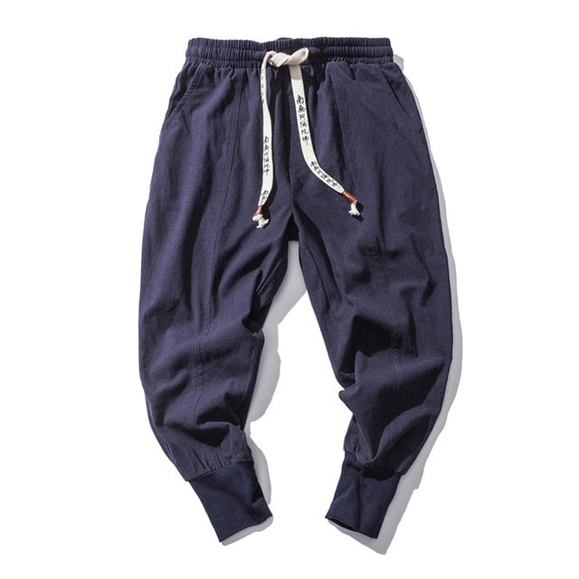 Streetwear Men Harem Pants Korean Style Casual Cotton Linen Trouser Man Jogger Pants 2021 New Baggy Pants Men