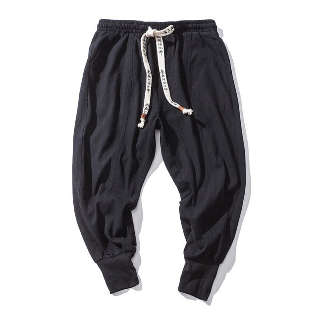 Streetwear Men Harem Pants Korean Style Casual Cotton Linen Trouser Man Jogger Pants 2021 New Baggy Pants Men