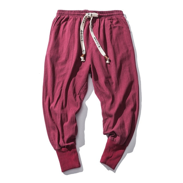 Streetwear Men Harem Pants Korean Style Casual Cotton Linen Trouser Man Jogger Pants 2021 New Baggy Pants Men