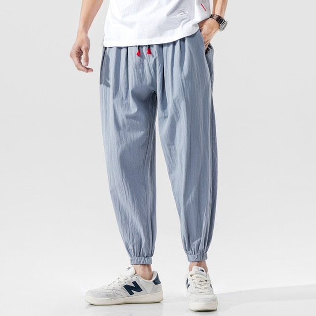 Streetwear Men Harem Pants Korean Style Casual Cotton Linen Trouser Man Jogger Pants 2021 New Baggy Pants Men