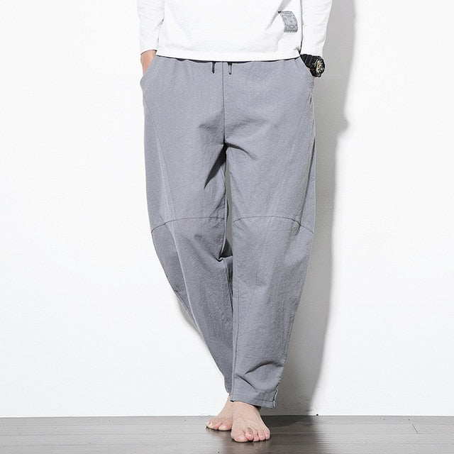 Streetwear Men Harem Pants Korean Style Casual Cotton Linen Trouser Man Jogger Pants 2021 New Baggy Pants Men